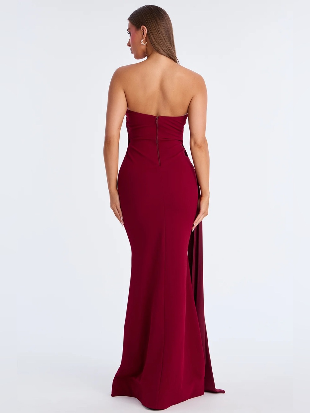 Fashion Nova Katarina Burgundy Strapless Maxi Gown Dress Size M - Picture 3 of 14